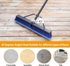24 inches Push Broom Outdoor for Deck Driveway Garage Yard Patio Concrete Floor Cleaning-Blue