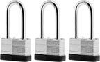 3-Pack Keyed Alike Laminated Steel Padlocks Keys, 1-3/4" Wide, Heavy Duty Long Pad Lock Set with Same Keys
