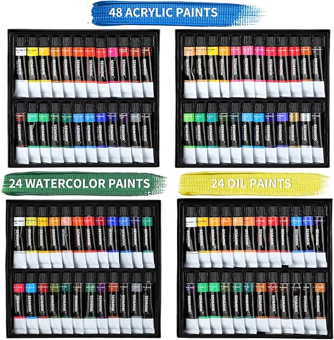 149Pcs Deluxe Artist Painting Set with Aluminum and Beech Wood Easel, 48 Colors Acrylic & Oil Paints, 24 Colors Watercolor Paints, Art Paint Supplies for Artists, Beginner & Adults