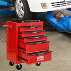 5 Drawers Rolling Tool Box on Wheels, Multifunctional Tool Chest Cabinet with Lock, Drawers Rolling Tool Cart Trolley Organizer Tool Storage Case for Warehouse,Garage,Workshop (Red)