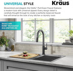 KRAUS Oletto High-Arc Single Handle Pull-Down Kitchen Sink Faucets in Spot Free Black Stainless Steel, Kitchen Faucets with Pull Down Sprayer, KPF-2820MBSFSB