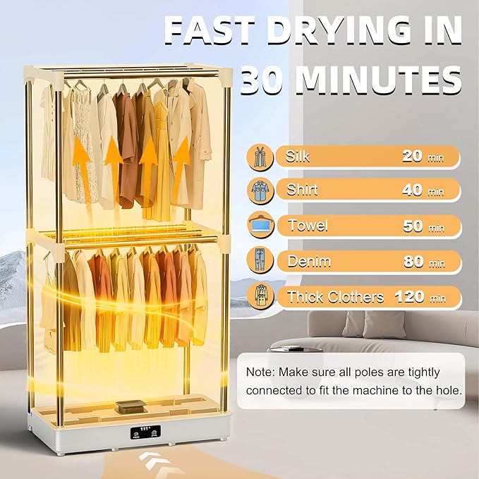 Clothes Dryer, Portable Foldable Drying Machine with Timer, Easy Carry Laundry Drying Wardrobe with Large Capacity, Electric Dryer/Rack for Home | Appartments | RV (Grey DF1)