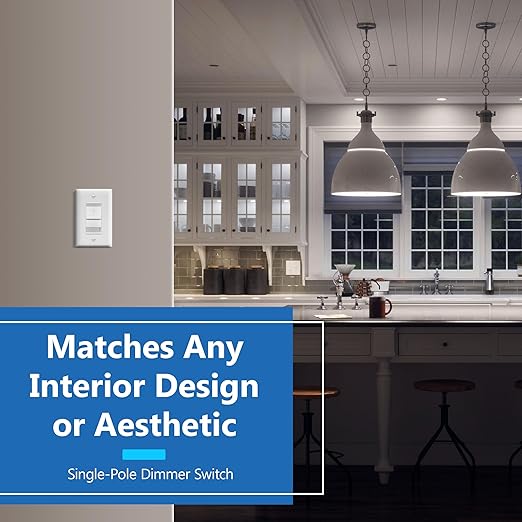 LIDER Dimmer Switch for Dimmable 200W LED/CFL Lights, Single Pole, 120 V, Modern Upgrade, UL Listed, Wall Plate Included, White