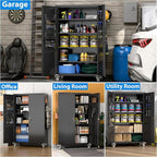 72" H Extra Wide and Deep Garage Storage Cabinet with Wheels & Pegboard, Large Locking Metal Storage Cabinet with 2 Doors and 4 Adjustable Shelves for Garage, Home, Black