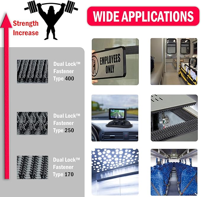 3M Dual Lock SJ3550 1"×6ft Black 1 Pack Reclosable Fastener Mounting Tape Interlocking Mushroom Shaped Strong Adhesive Hook Lock Sticky Tape for Indoor and Outdoor