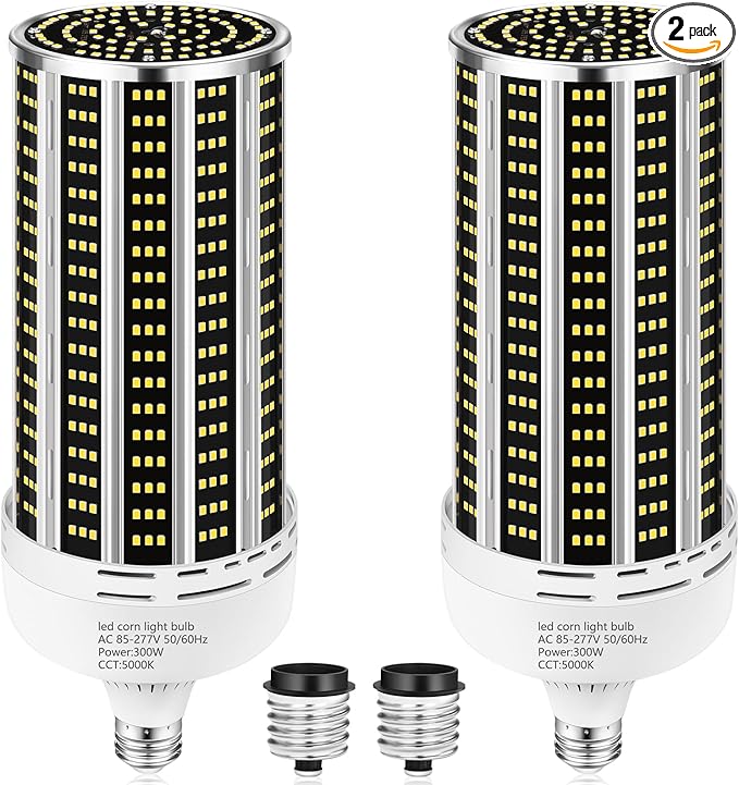 300W 2 Pack LED Corn Light Bulb,3000W Equivalent Commercial Grade 43500LM Daylight 5000K E26/E39 Medium Mogul Base LED Lamp,Large Area Lights for Outdoor Indoor Garage Warehouse Gym Bay Light