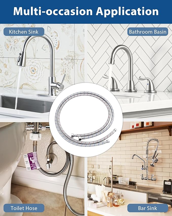 48'' Length Faucet Supply Line, Stainless Steel Braided cUPC Sink Hose with G1/2" FIP x 3/8" Compression Supply Hose for Sink Faucet Bathroom Kitchen Faucet Connector Water Supply Line 2 PCS