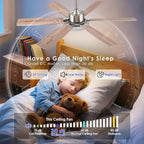 52 inch Modern Ceiling Fans with Lights Remote/APP Control,Modern Flush Mount Ceiling Fan,DC Reversible Motor, 3CCT,Surper Bright Dimmable LED Ceiling Light with Fans for Bedroom, Livingroom Nickel