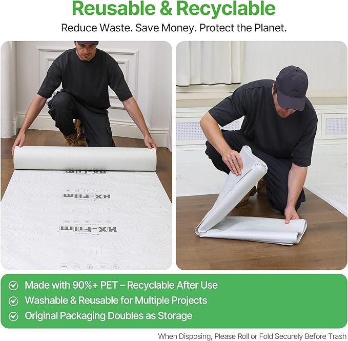 39" x200' Heavy-Duty Floor Protection | Construction Grade Carpet Protector | Drop Cloth Plastic Film for Hardwood Floors | Waterproof Painters Covering with No Residue(Summit White)