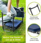 ikkle Garden Kneeler and Seat Gardening Stool Kneeler Folding Gardening Bench with Thicker Detachable Kneeling Pad and Tool Store Pouches (Blue)