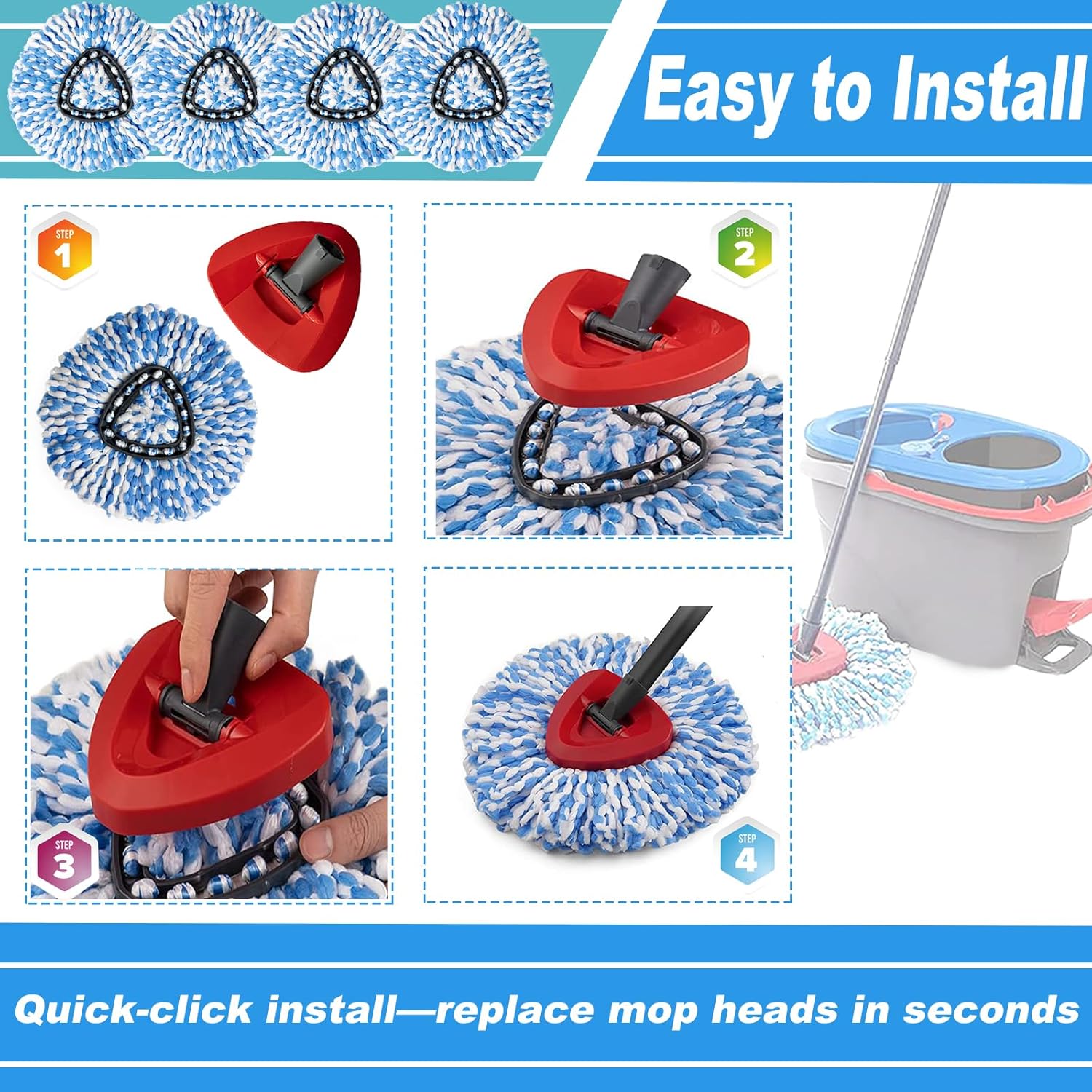 10 Pack Spin Mop Replacement Heads, Only Fit for RinseClean 2-Tank System, 100% Microfiber Spin Mop Refills,Spinning Mop Replace Head for Easy Wring Mop Floor Cleaning