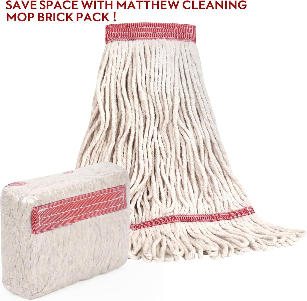 Matthew Cleaning Pack of 12 Heavy Duty Commercial White Mop Head Replacement for General and Floor Cleaning,Wet Industrial Blend Cotton Looped End String Head Refill