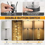 Oneach 27.75” Table Lamps Set of 2, Black Modern Bedside Lamp with LED Night Light, USB A+C, Glass Lamps for Living Room, Bedroom, Nightstand, Office, End Table (2 Bulbs Included)