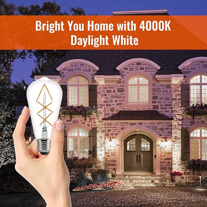 OMED Fishbone Filament LED Edison Bulbs, 60 Watt Equivalent ST64 E26 Dimmable Vintage Light Bulbs, 600Lumen 4000K Daylight White Spiral Old Fashioned Light Bulbs for Dining Room and Island Kitchen