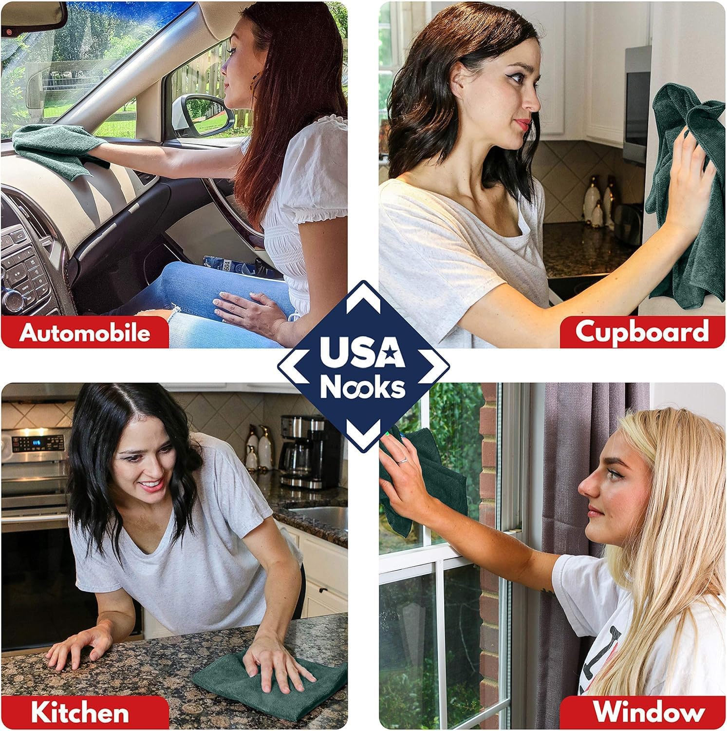 USANOOKS Microfiber Cleaning Cloth - 12Pcs 12.5x12.5 inch High Performance - 1200 Washes, Ultra Absorbent Microfiber Towels for Cars Undercarriage, Rims and Engine Bay Cleaning -Microfiber Cloth Green