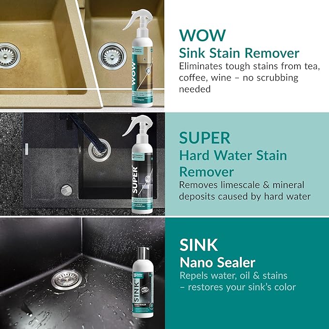 Shieldon Protects Sink Restorer Kit – 3-Step System: Heavy Duty Kitchen Sink Cleaner, Hard Water Stain Remover & Nano Sealer Protector for Granite Composite, Quartz, Porcelain & Ceramic Kitchen Sinks