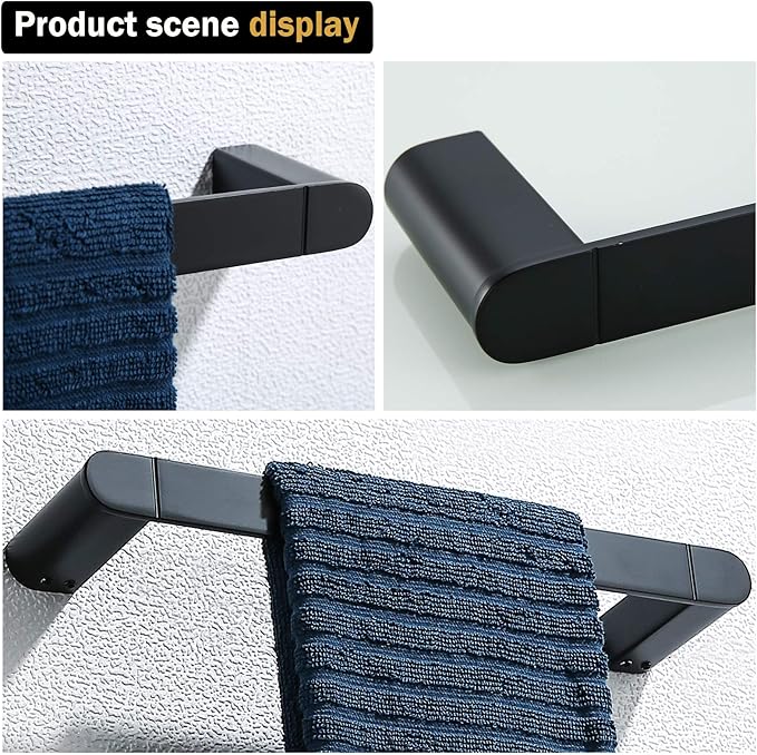 RANDOM 12 inch Matte Black Towel Bar Bathroom Hardware Accessories Modern Hand Towel Holder for Bathroom Kitchen SUS 304 Stainless Steel Towel Rack Contemporary Style Wall-Mounted.96026-2-12MB