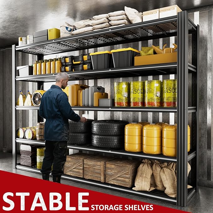 60" W x 72" H x 24" D Garage Shelving Heavy Duty,5 Tier Adjustable Metal Shelves Storage Rack,3030 LBS Large Industrial Shelving Unit for Basement,Warehouse,Garage Organization