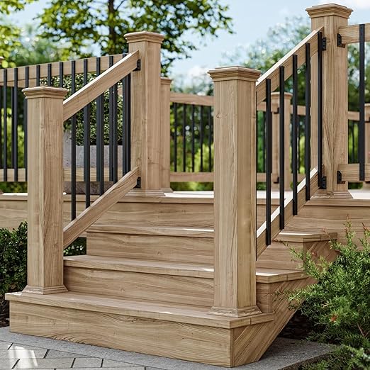 75 Pack Deck Balusters with End Caps&Screws 26'' Staircase Baluster, Upgraded Deck Spindle and Stairs Railing, Rectangle Deck Balusters for Deck Railing Porch