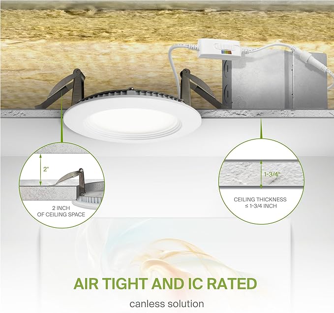 ASD LED Recessed Lighting 4 Inch, Round Commercial Downlight, Mini Panel with Baffle Trim, 4" 12W 120-277V CCT Selectable 2700/3000/3500/4000/5000K, Dimmable Ceiling Light Fixture, White, ETL