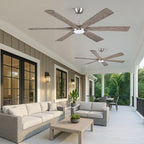 60" Indoor Outdoor Ceiling Fan with Light Remote - 6 Solid Wood Blades, High CFM Quiet Reversible Energy Efficient DC Motor, 6/12/24" Down-rod, Damp-rated for Patios Porch Gazebo Garage, Modern Gray