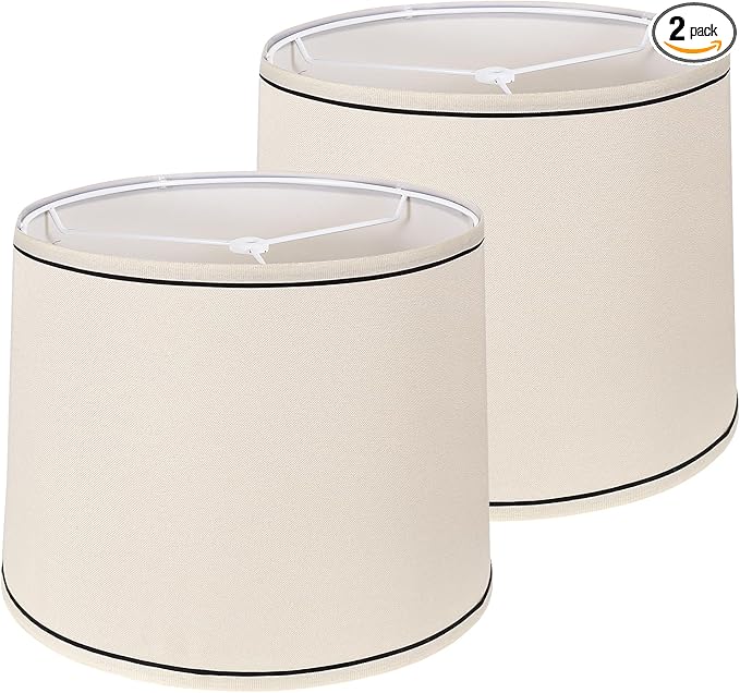 Lamp Shades Set of 2 - Drum Lampshades 11.4" x 12.9" x 9.8" Inches, Fabric Medium Replacement Lampshades for Table Lamp, Floor Lamp, Assembly Required, Spider,Linen