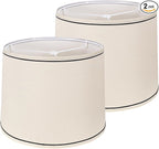 Lamp Shades Set of 2 - Drum Lampshades 11.4" x 12.9" x 9.8" Inches, Fabric Medium Replacement Lampshades for Table Lamp, Floor Lamp, Assembly Required, Spider,Linen