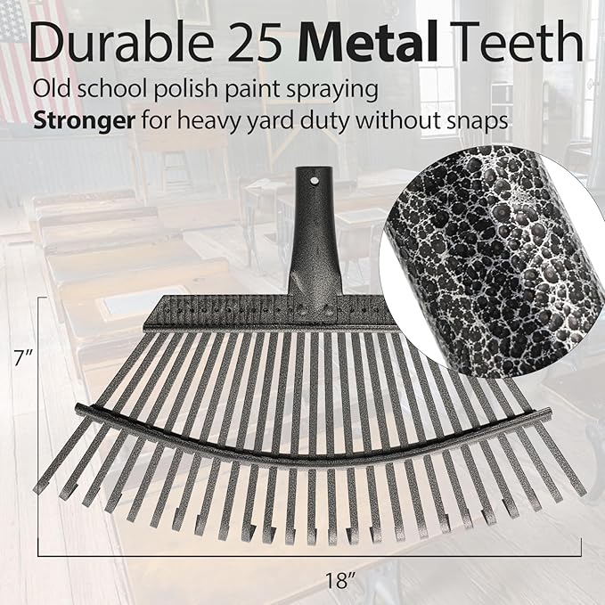 Collapsible Rake for Leaves, 30-66 inch Metal Leaf Rakes for Lawns Heavy Duty Extended Handle, 25 Tines 18" Wide Rake Garden Tools for Camping, Yard, Landscape, Pine Needle and Grass