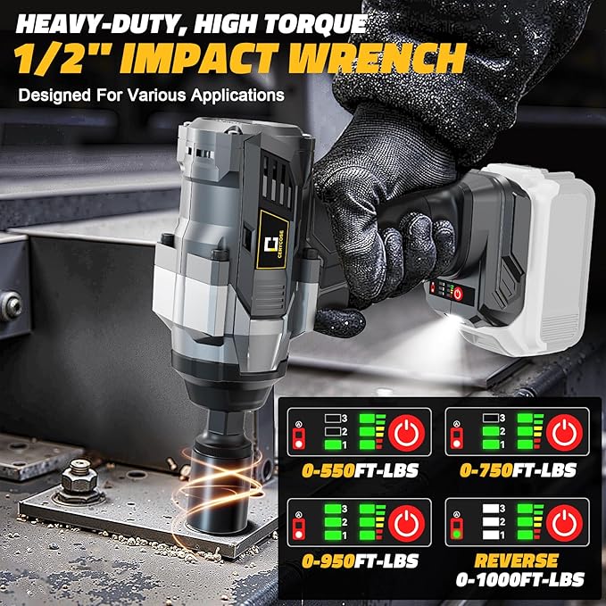 Cordless Impact Wrench 1000FT-LBS for Dewalt Battery, 1/2 inch Brushless Electric 1360N.m Impact Gun Includes LED Work Light, High Torque Impact Driver, Bare Tool Only