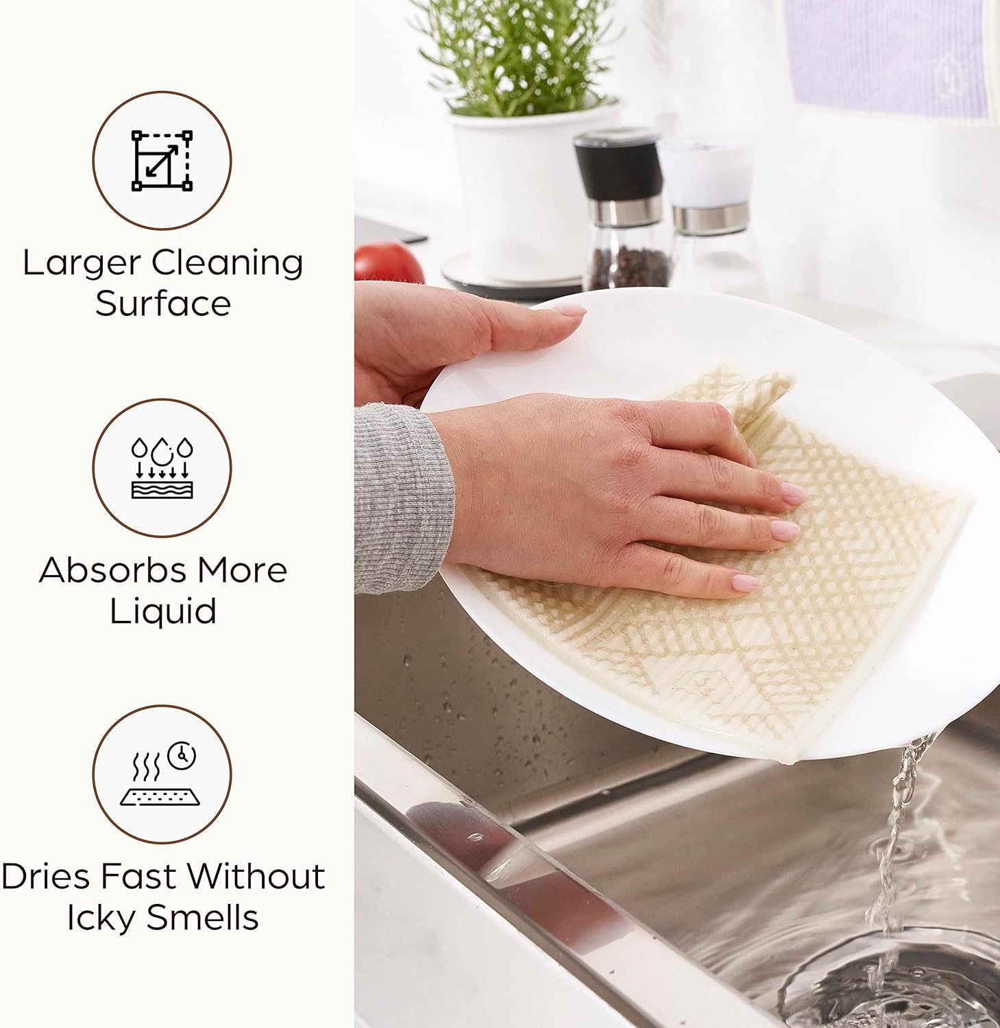 Swedish Dish Cloths for Kitchen - Reusable Dishcloths for Washing Dishes - Each Cellulose Dish Cloth Replaces 15 Rolls of Paper Towels and is More Absorbent Than a Sponge - Dishcloth Set of Six