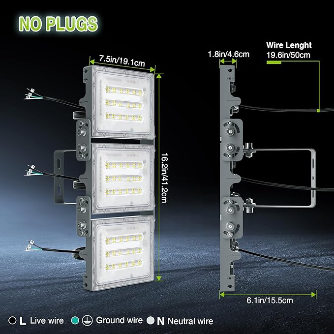 STASUN 150W LED Flood Light, Mini Series Outdoor Floodlight, 15000LM 6000K Daylight White, IP66 Waterproof, 3 Adjustable Heads, LED Exterior Flood Lights for Backyard, Driveway, Garage, Patio, Porch