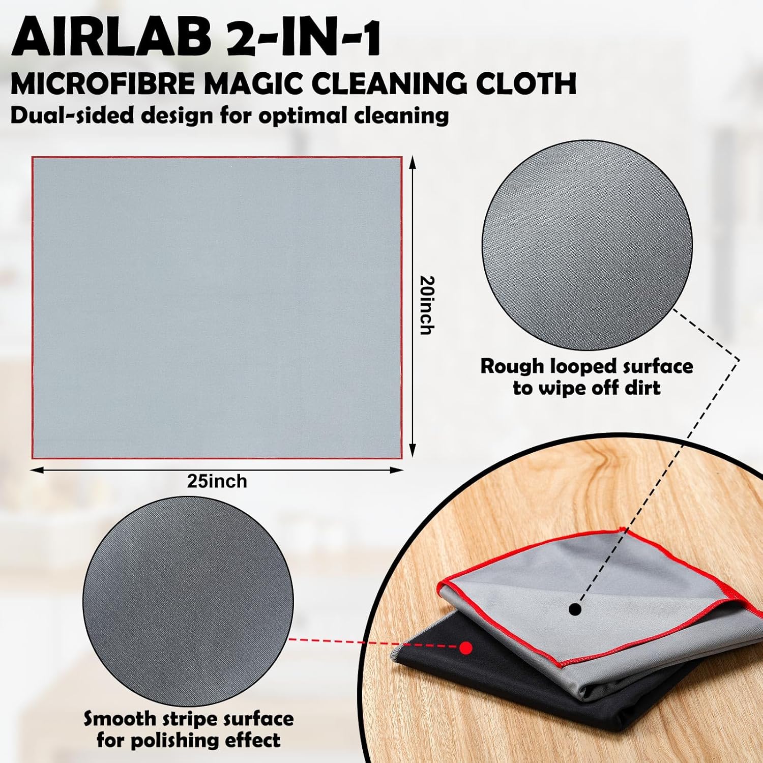 VitalCozy 6 Pcs Wine Glass Polishing Cloths Large Microfiber Cleaning Cloths 25 x 20 Inch Lintless Towels for Drying Wine Glasses Cleaning Window Stemware Dishes Glassware (Black, Gray)