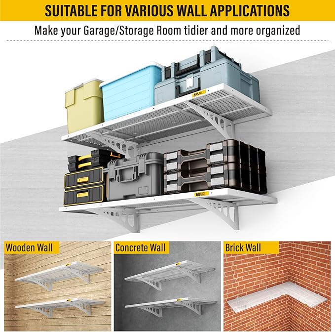 2Pack 1.64x4ft Adjustable Metal Garage Wall Shelving Heavy Duty Garage Storage Shelf Wall Mounted White