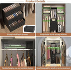 4FT Small Closet System with 3 Fabric Drawers, 48'' Closet Organizer System With 3 Adjustable Shelves, Flexible Built-In Clothes Garment Rack for Small Space, 48" L x 13" W x 71" H, Black