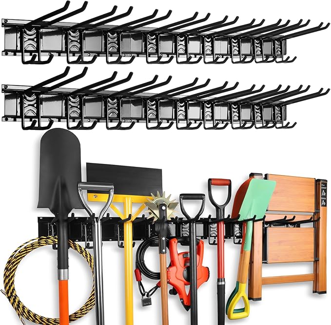 ELEAD 18-Pairs Heavy Duty Garage Tool Organizer Wall Mount Hooks, 96 Inches 1460 lbs Garden Tool Organizer with Adjustable Hooks for Garden, Yard, and Shed
