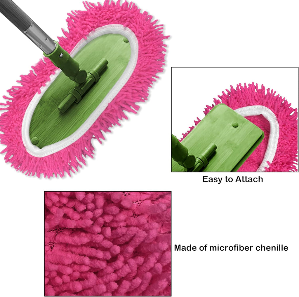 Reusable Microfiber Chenille Mop Pads Compatible with Swiffer Sweeper, Dry Sweeping Cloths & Wet Mopping Cloths, Refills for Hardwood Surface Floor Cleaning, 4 Pack (Pink)