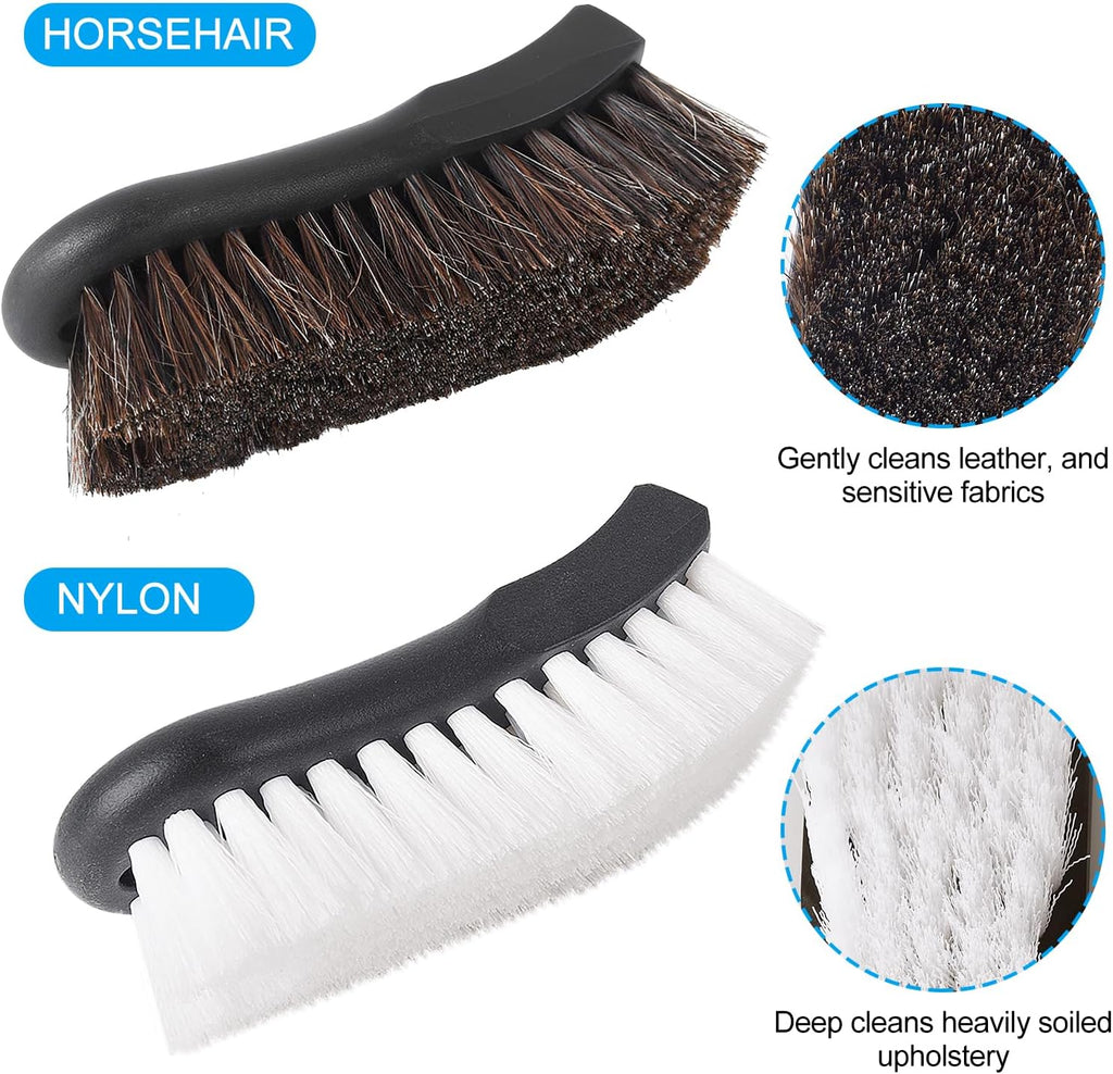 Upholstery Brush, Upholstery Brush Set, Leather Cleaning Brush, Carpet Brush Car Cleaning Brush, Long Bristle Horse Hair Car Cleaning Brush for Car Interior Leather Seat and Home Furniture