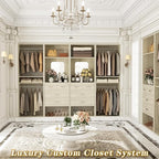 Unikito 100” Closet System with Drawers, 8.3FT Wood Closet Organizer with Hanging Rods and Mirror Design, Reversible Large Walk in Closets Tower Garment Racks with Shelves, White Oak