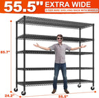 REIBII 85.7" H Storage Shelves 2998LBS Metal Shelving Unit with Wheels & Feet, 5 Tier Garage Shelving Heavy Duty Adjustable Wire Shelf for Pantry Kitchen Garage, 85.7" H X 55.5" W X 24.2" D, 2PCS