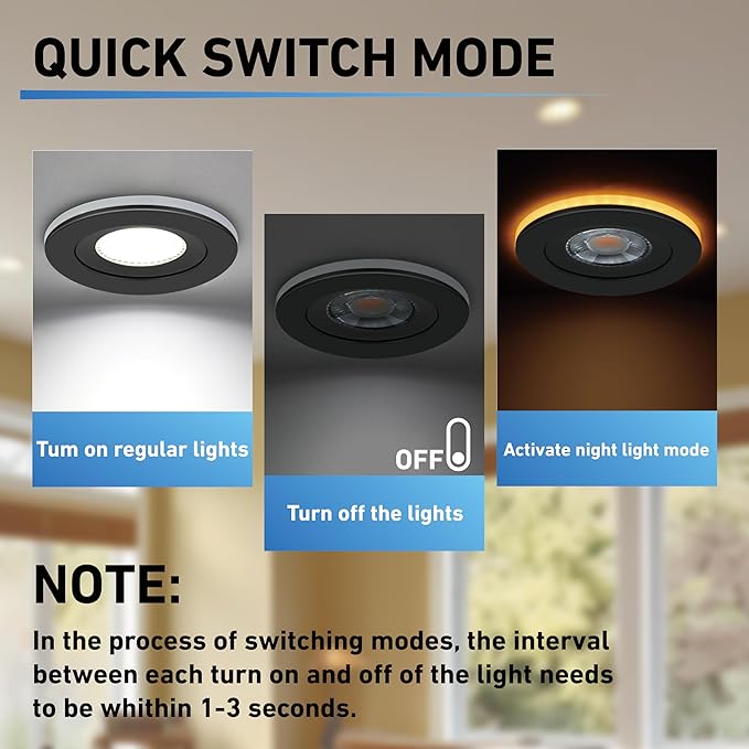 Black recessed Lights with Night Light 4 Inch 6 Pack, Gimbal canless recessed Lights with Junction Box,9W 750LM,Dimmable,5CCT Selectable,Air Tight