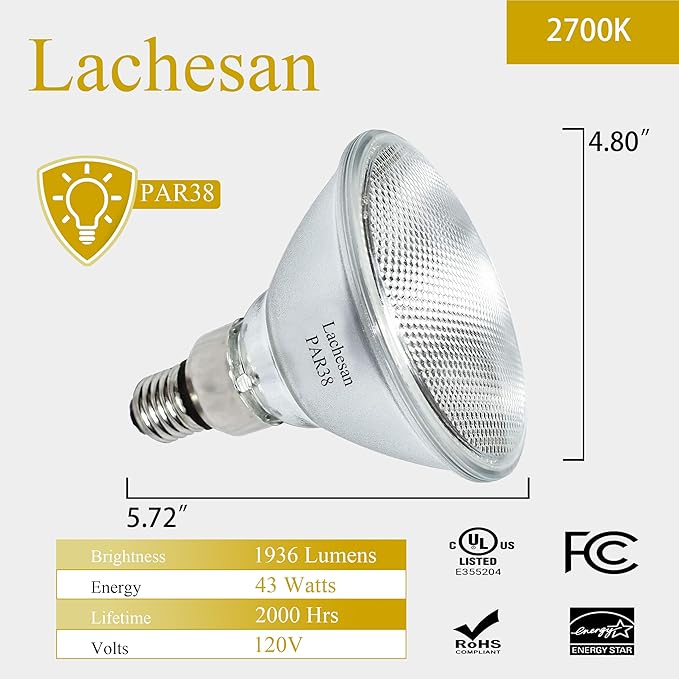 PAR38 Halogen Flood Light Bulbs 4 Pcs, 90W Equivalent, 120V, E26 Base, 2700K Warm White Light for Indoor and Outdoor