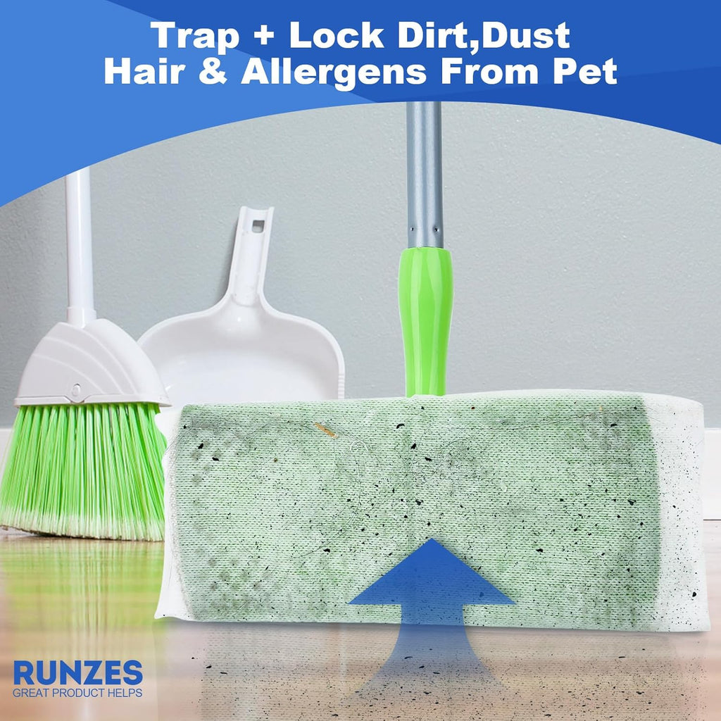 Runzes Dry Sweeping Refills 160Count Mop Pads Duster Cloths White Disposable Cleaning Cloths to Clean Dust,Hair,Dirt