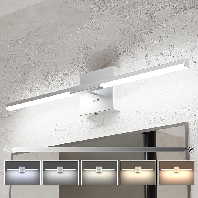 Ensenior Modern Vanity Light 24 Inch, Built-in Dimmer, 14W Dimmable 5CCT LED Light Fixture Over Mirror, Matte Grey Bar for Bathroom Mirror Cabinets Bedroom-FCC Certificated