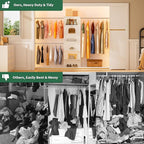 Closet System, 25.5" Wide Closet Organizer System with 3 Hanging Rods, Wood Tower Closet Storage for Walk In Closets, Wall Mounted Wardrobe Organizer Kit, Bedroom, Fit Space 6-10 ft, White