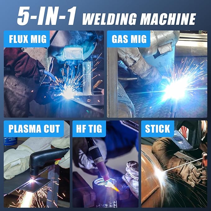 AZZUNO 5 in 1 160A Welder Machine, Plasma Cutter Welder Combo with HF TIG/Gas MIG/Flux MIG/Stick Welding, 110/220V Dual Voltage Multiprocess Welding Machine