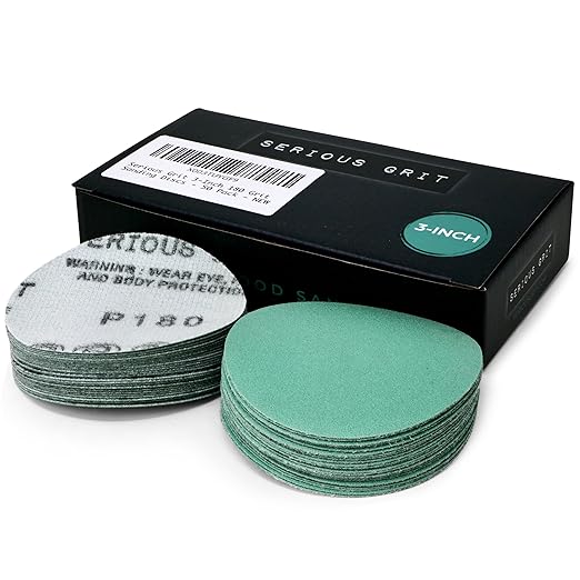 Serious Grit - 3-Inch 180 Grit Sanding Discs - Heavy-Duty Hook & Loop Film Discs - Sandpaper for Woodturning, Bowl Sanding & Power Tool Drill Attachment Sanding Pads - Pack of 50