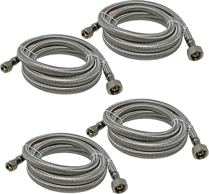 [4-Pack] PROCURU 60" (5Ft) Faucet Supply Line Connector, 3/8"C x 1/2"F Braided Stainless Steel (9SF60-4P)