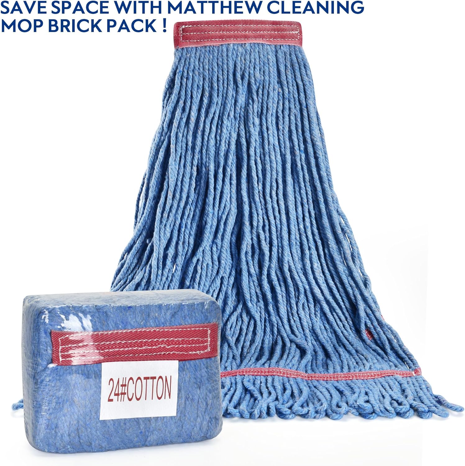 Matthew Cleaning 24oz Heavy Duty Mop Head Commercial Replacement for General and Floor Cleaning, Wet Industrial Blue Cotton Looped End String Head Refill (Case of 12) Blue