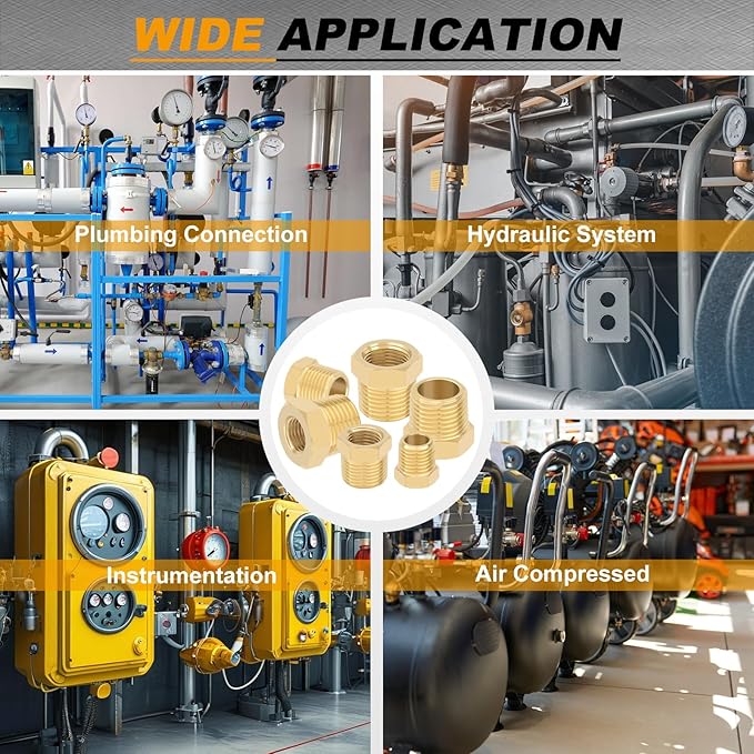 KOOTANS 4pcs Heavy Duty 1/2 NPT Male Thread to 1/8 NPT Female Thread Brass Reducer Hex Bushing Brass Fitting Pipe Hose Tube Adapter Convert