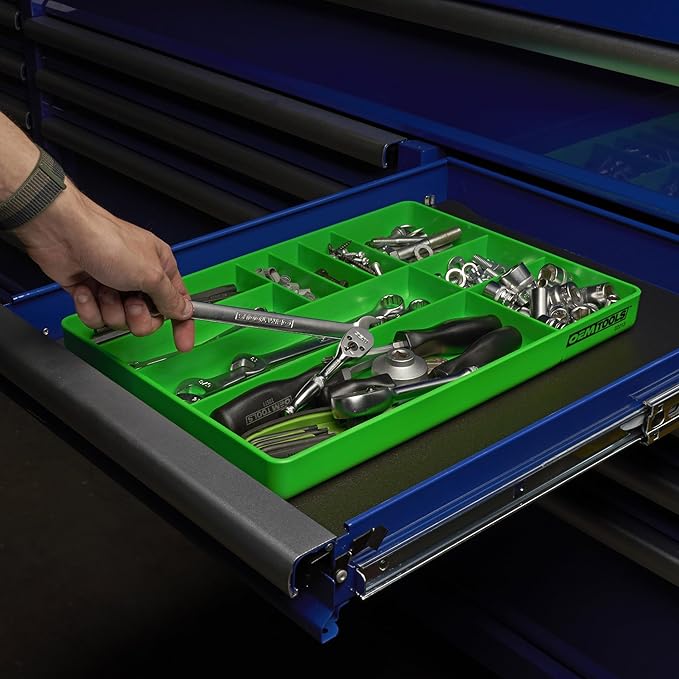 OEMTOOLS 22213 Tool Box Organizer Tray – 10-Compartment Tool Chest Organizer for Parts, Bolts, and Small Tools – Stackable Drawer Tray Design